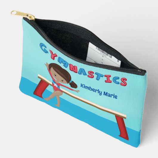 アフリカ系アメリカ体操ガールカワイイカスタム アクセサリーポーチ (見開き)