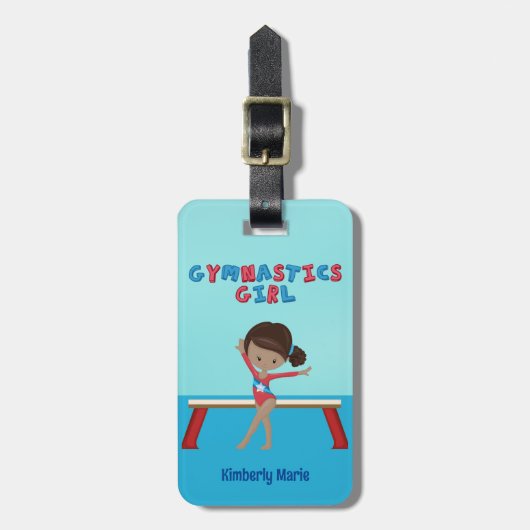 アフリカ系アメリカ体操ガールカワイイカスタム ラゲッジタグ (正面縦)