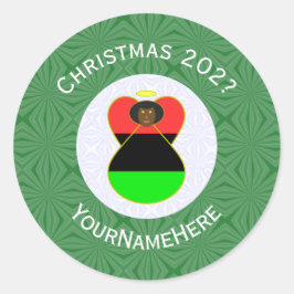 アフリカ系アメリカ国旗のクリスマスエンジェル ラウンドシール