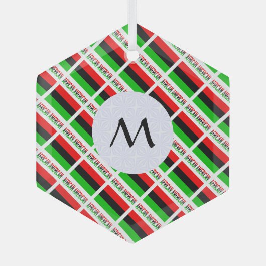 アフリカ系アメリカ国旗のタイル張りイニシャル六角形 ガラスオーナメント (正面)