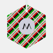 アフリカ系アメリカ国旗のタイル張りイニシャル六角形 ガラスオーナメント (裏面)