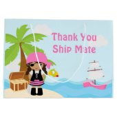 アフリカ系アメリカ海賊少女インピンク誕生日 ラージペーパーバッグ (裏面)