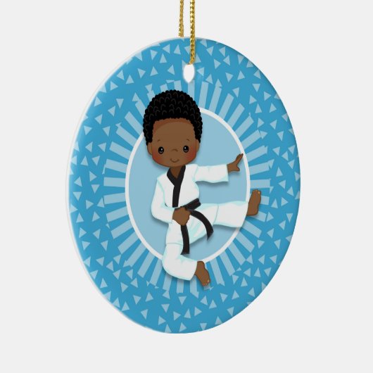 アフリカ系アメリカ空手少年柔道武術術 セラミックオーナメント (右)