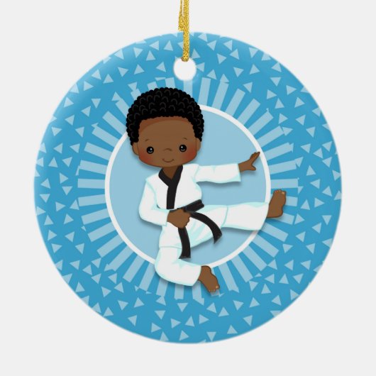 アフリカ系アメリカ空手少年柔道武術術 セラミックオーナメント (裏面)