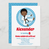 アフリカ系アメリカ空手柔道ボーイズ誕生日 招待状 (正面/裏面)