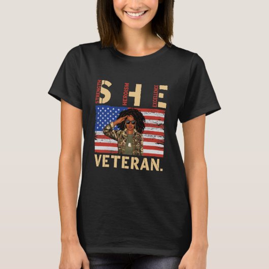 アフリカ系アメリカ軍退役軍人女性 Tシャツ (正面)
