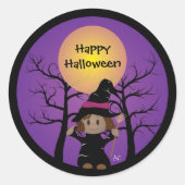 アフリカ系アメリカ魔女ハッピーハローウィンシール ラウンドシール (正面)