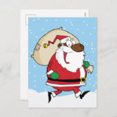 アフリカ系アメリランニングカ人サンタ シーズンポストカード (正面/裏面)