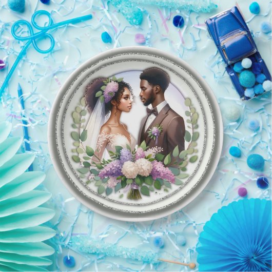 アフリカ系ア結婚メリカ人のカップルフローラ ペーパープレート (パーティー)