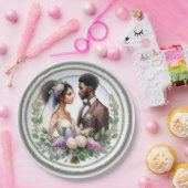 アフリカ系ア結婚メリカ人のカップルフローラ ペーパープレート (パーティー)