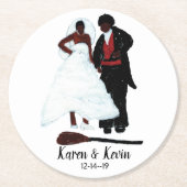 アフリカ系ア結婚メリカ人の「箒を跳ねる」 ラウンドペーパーコースター (正面)