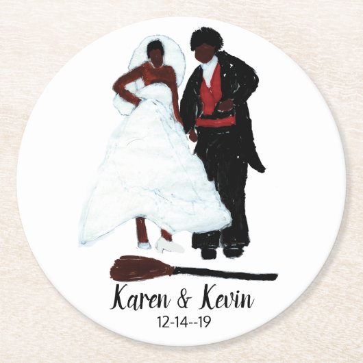 アフリカ系ア結婚メリカ人の「箒を跳ねる」 ラウンドペーパーコースター (正面)