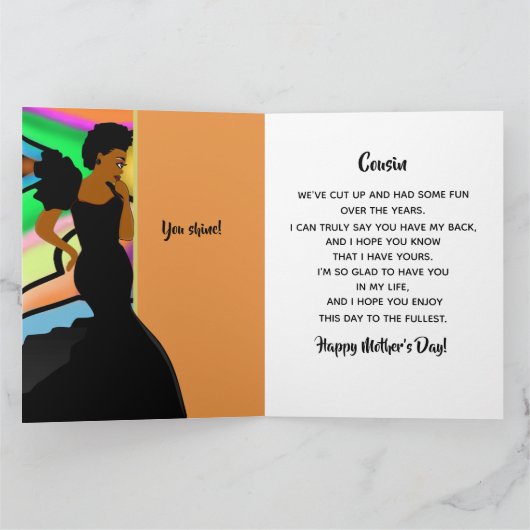 アフリカ系エレガントアメリカ人のいとこおふくろの日 カード (内部)