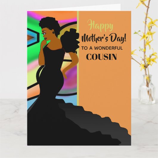 アフリカ系エレガントアメリカ人のいとこおふくろの日 カード (黄色い花)