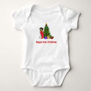 アフリカ系男の赤ちゃん初のクリスマスTシャツ ベビーボディスーツ