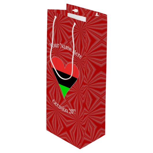 アフリカ系米国国旗のファンキーハート ワインギフトバッグ (正面アングル)