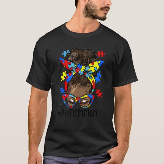 アフリカ系黒人自閉症ママ アフロ マザー 自閉症啓発 Tシャツ (正面)
