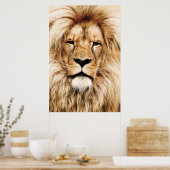 アフリカ素晴らしオス獅子デジタル油絵 ポスター (キッチン)