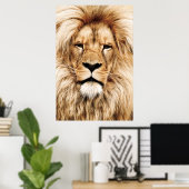 アフリカ素晴らしオス獅子デジタル油絵 ポスター (ホームオフィス)