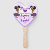 アフリカ紫王室のプリンセスツインベビーシャワー ハンドファン (正面)