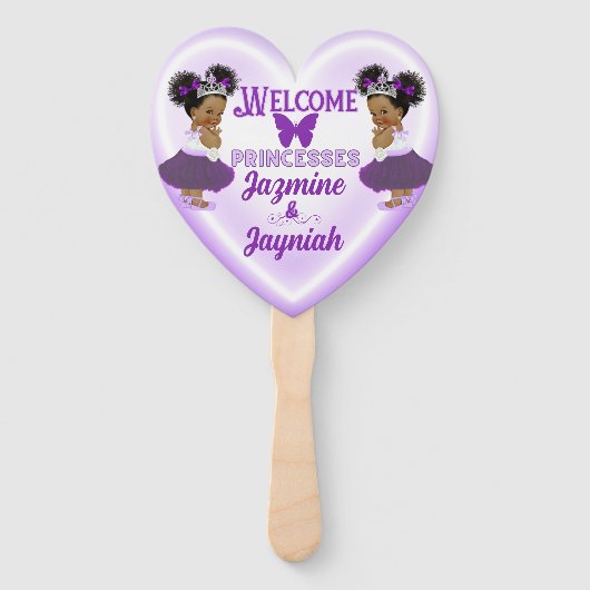 アフリカ紫王室のプリンセスツインベビーシャワー ハンドファン (正面)