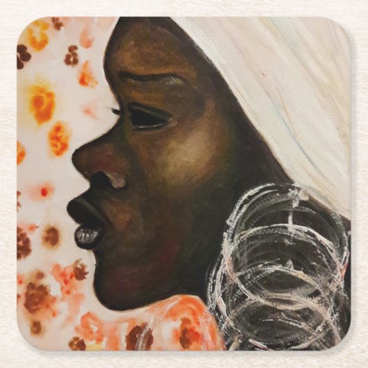 アフリカ美しい女性紙コースター絵画ズ スクエアペーパーコースター (正面)