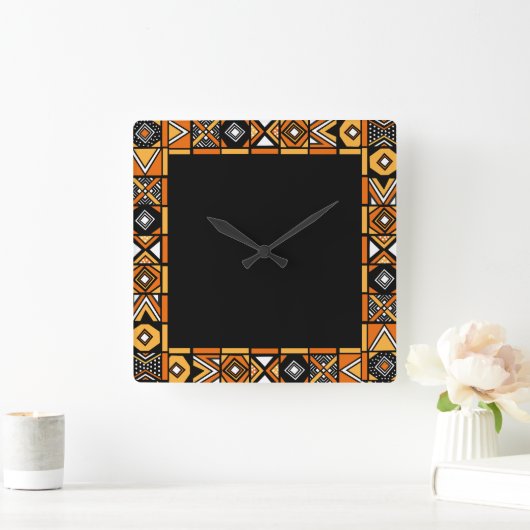 アフリカ美術パターン スクエア壁時計 (ホーム)