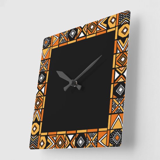 アフリカ美術パターン スクエア壁時計 (傾斜)