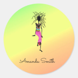 アフリカ美術、カラフルモノグラム女性戦士 ラウンドシール