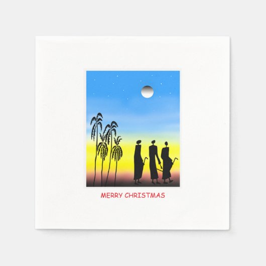 アフリカ美術、メリークリスマス。 スタンダードカクテルナプキン (正面)