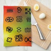 アフリカ色のAdinkra記号 キッチンタオル (四つ折り)