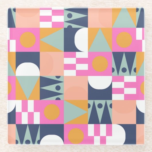 アフリカ色ブロック、幾何学的パターン。 ガラスコースター (正面)