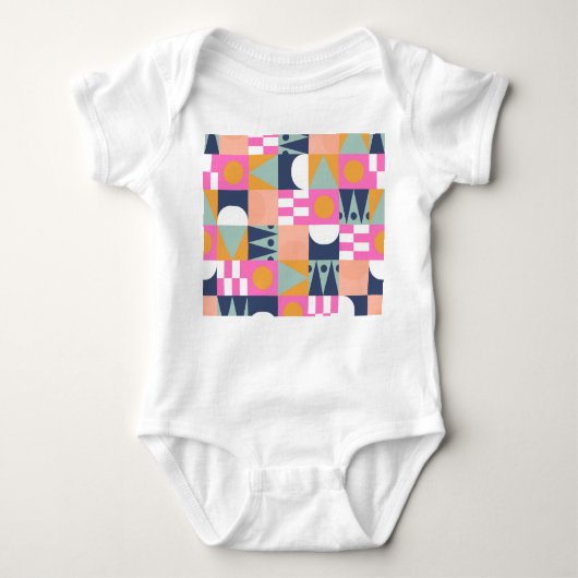 アフリカ色ブロック、幾何学的パターン。 ベビーボディスーツ (正面)