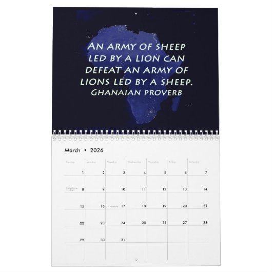 アフリカ諺 カレンダー (3月 2026)
