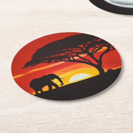 アフリカ象の夕暮れ ラウンドペーパーコースター (アングル)