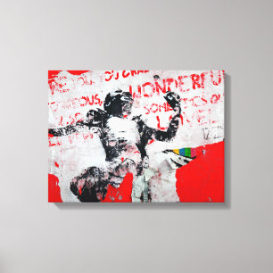 アフリカ赤と白ステンシルの色あせたグラフィティ キャンバスプリント