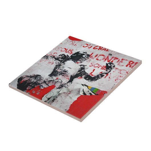 アフリカ赤と白ステンシルの色あせたグラフィティ タイル (側面)