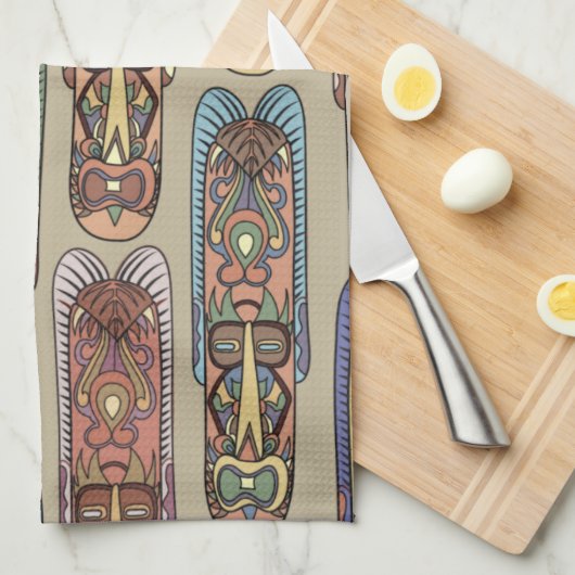 アフリカ部族デザイン キッチンタオル (四つ折り)