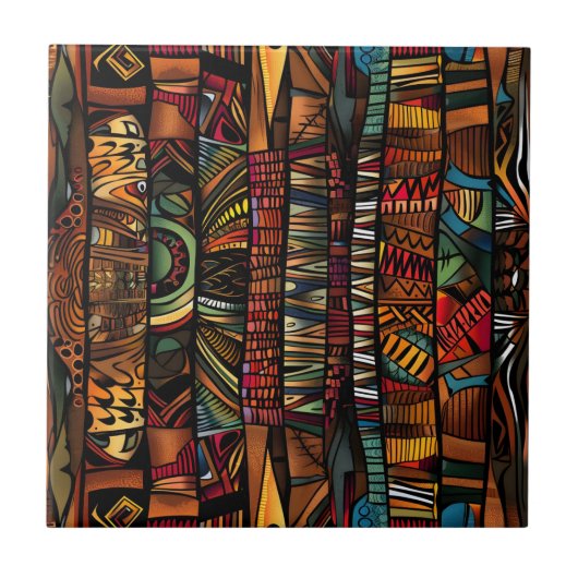 アフリカ部族模様セラミックタイル タイル (正面)