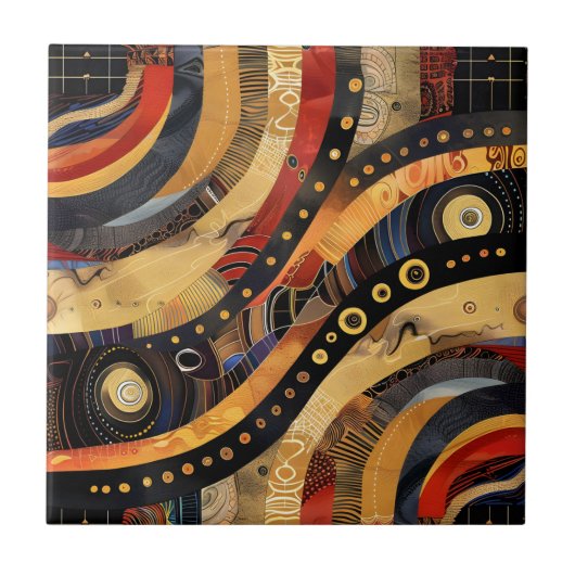 アフリカ部族模様セラミックタイル タイル (正面)