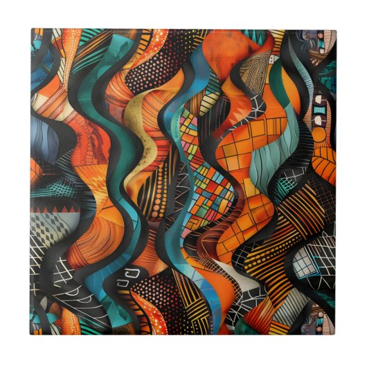 アフリカ部族模様セラミックタイル タイル (正面)