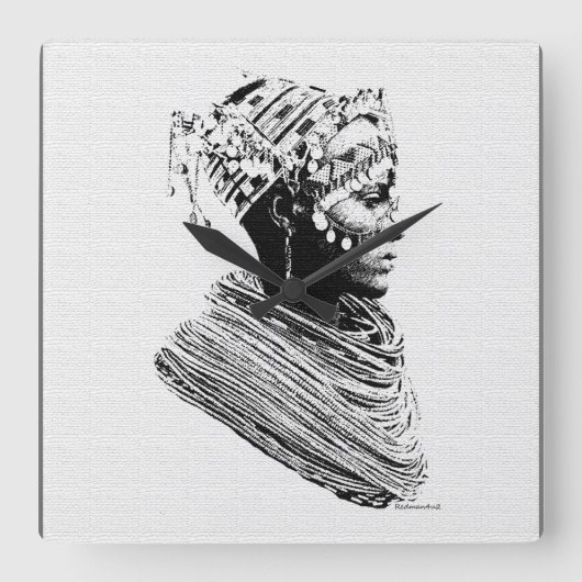 アフリカ部結婚族の花嫁 スクエア壁時計 (正面)