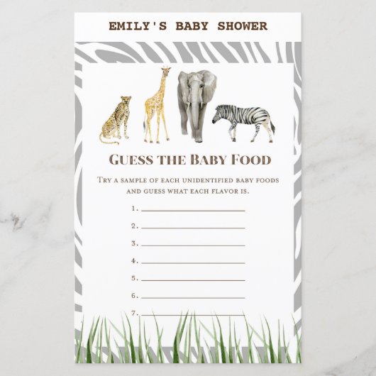 アフリカ野生の赤ちゃんシャワーゲーム印刷 (正面)