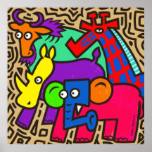 アフリカ野生動物アートポスター