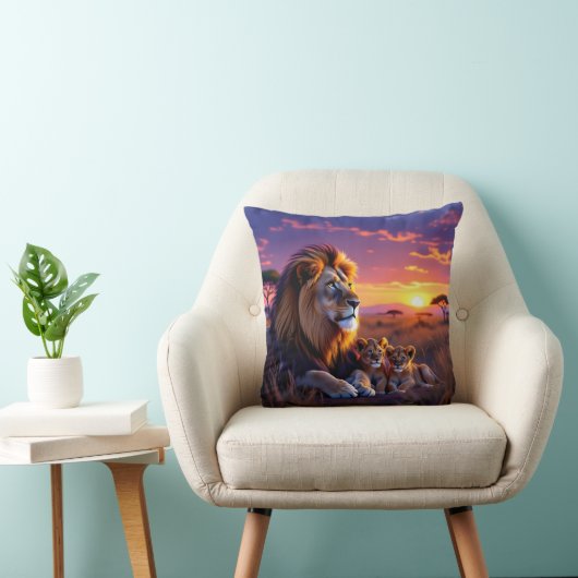 アフリカ野生動物サンセット枕 クッション (椅子)