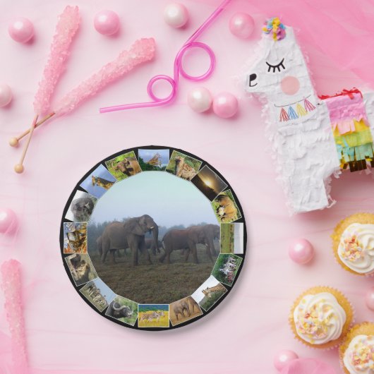 アフリカ野生動物写真コラージゾウ群の霧 ペーパープレート (パーティー)