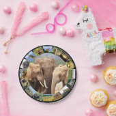 アフリカ野生動物写真コラージュ象ファミリー ペーパープレート (パーティー)