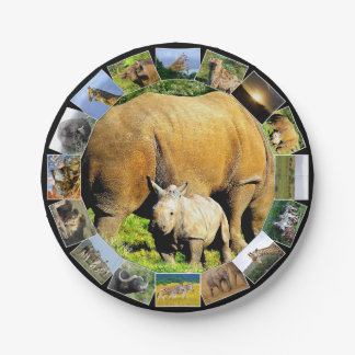 アフリカ野生動物写真コラージュRhinoカーフ ペーパープレート