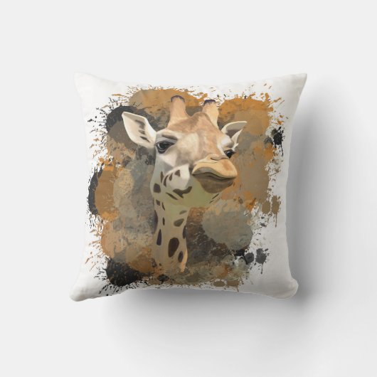 アフリカ野生生物キリン抽象芸術絵を描(ばちゃばちゃ)跳ねる クッション (裏面)