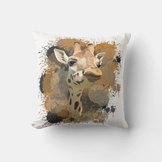 アフリカ野生生物キリン抽象芸術絵を描(ばちゃばちゃ)跳ねる クッション (正面)